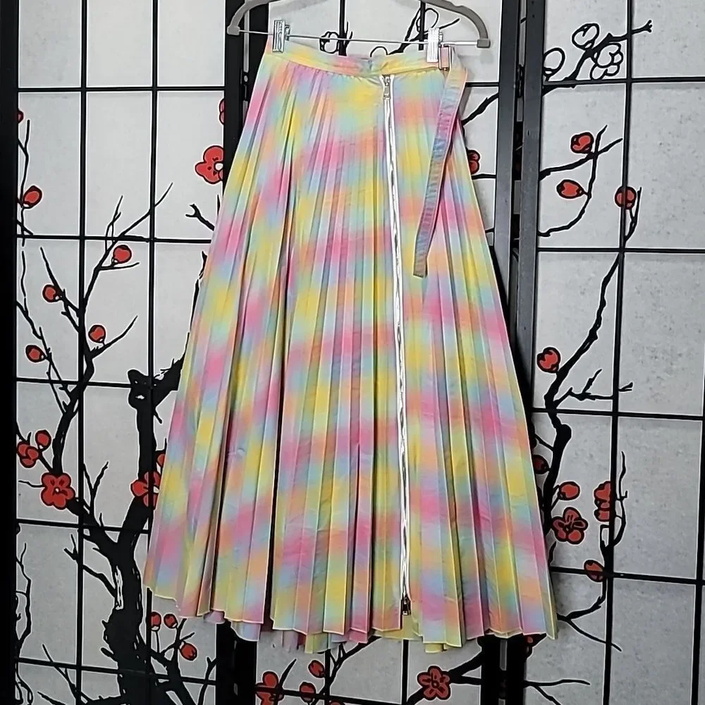 Beatrice B Pleated Plaid Printed Midi Skirt Size 0